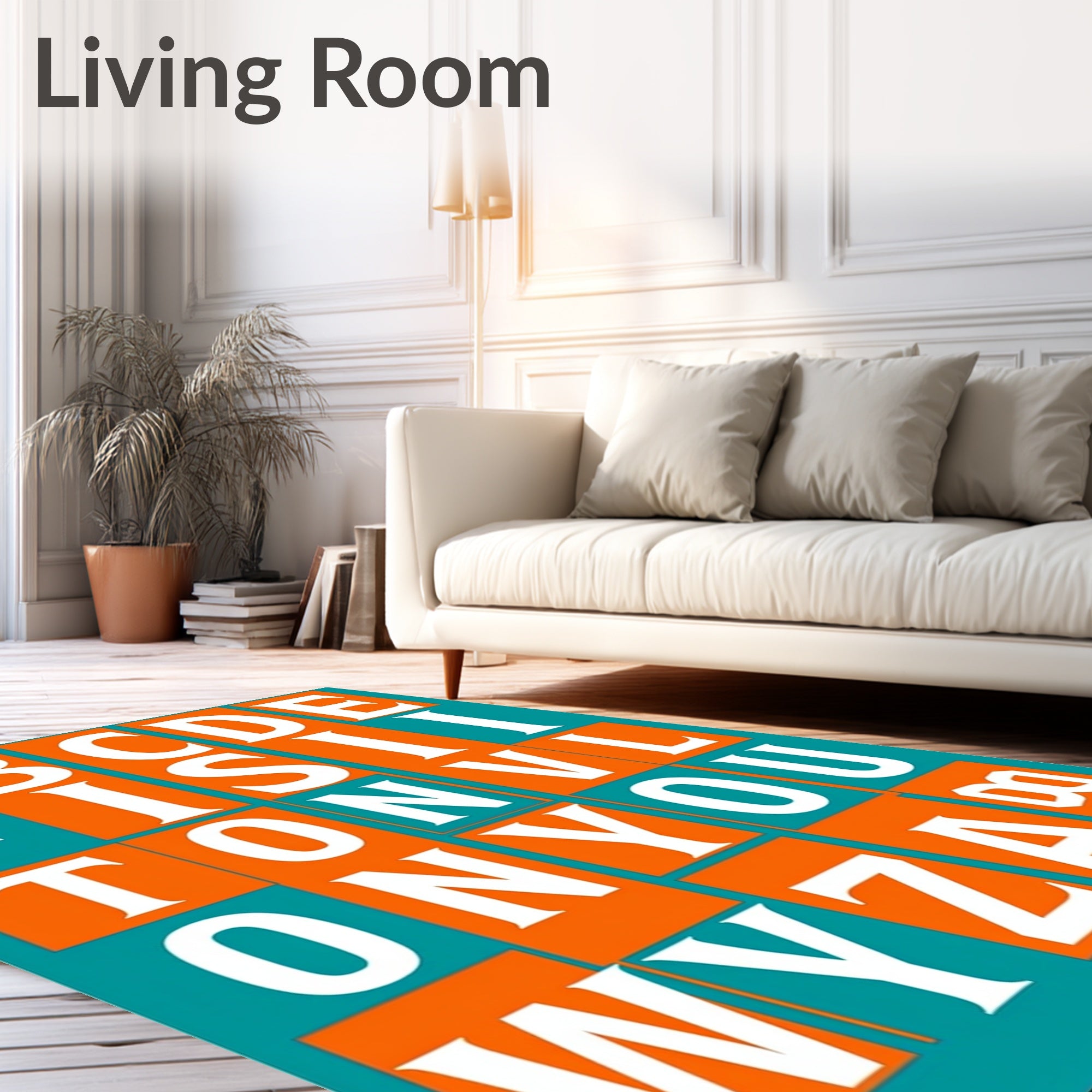 Bold Orange Teal Alphabet Squares Rug