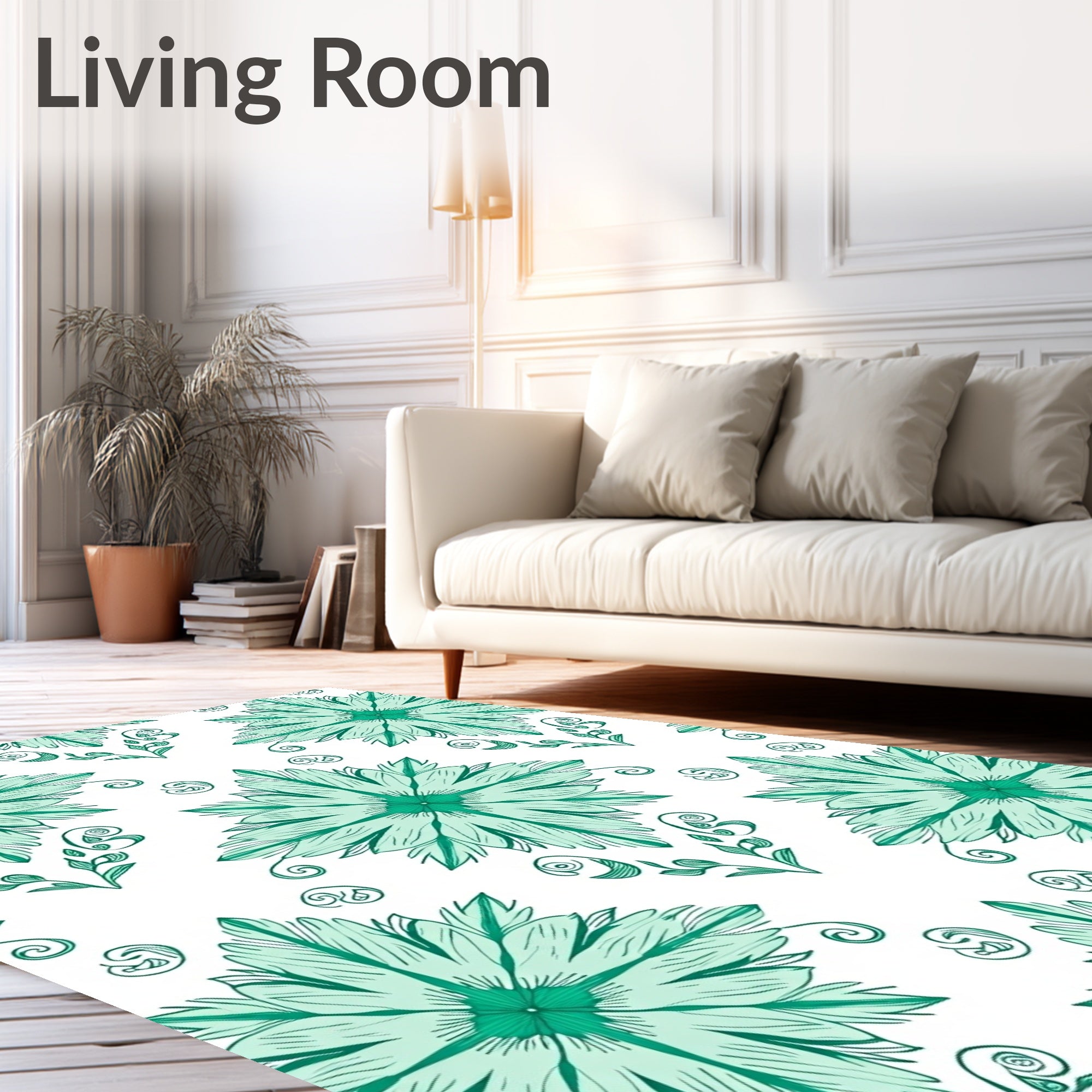 Emerald Green Floral Crest Rug