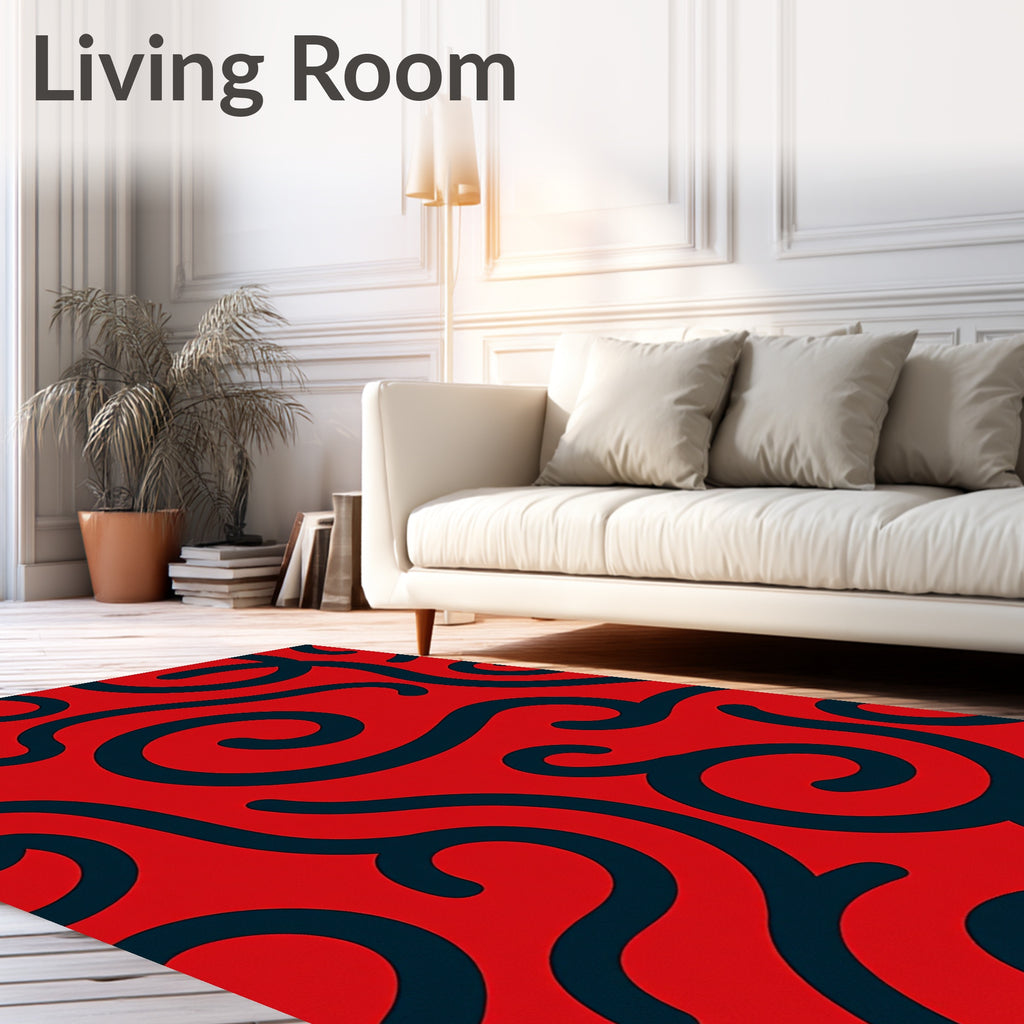 Crimson Swirls on Red Background Rug