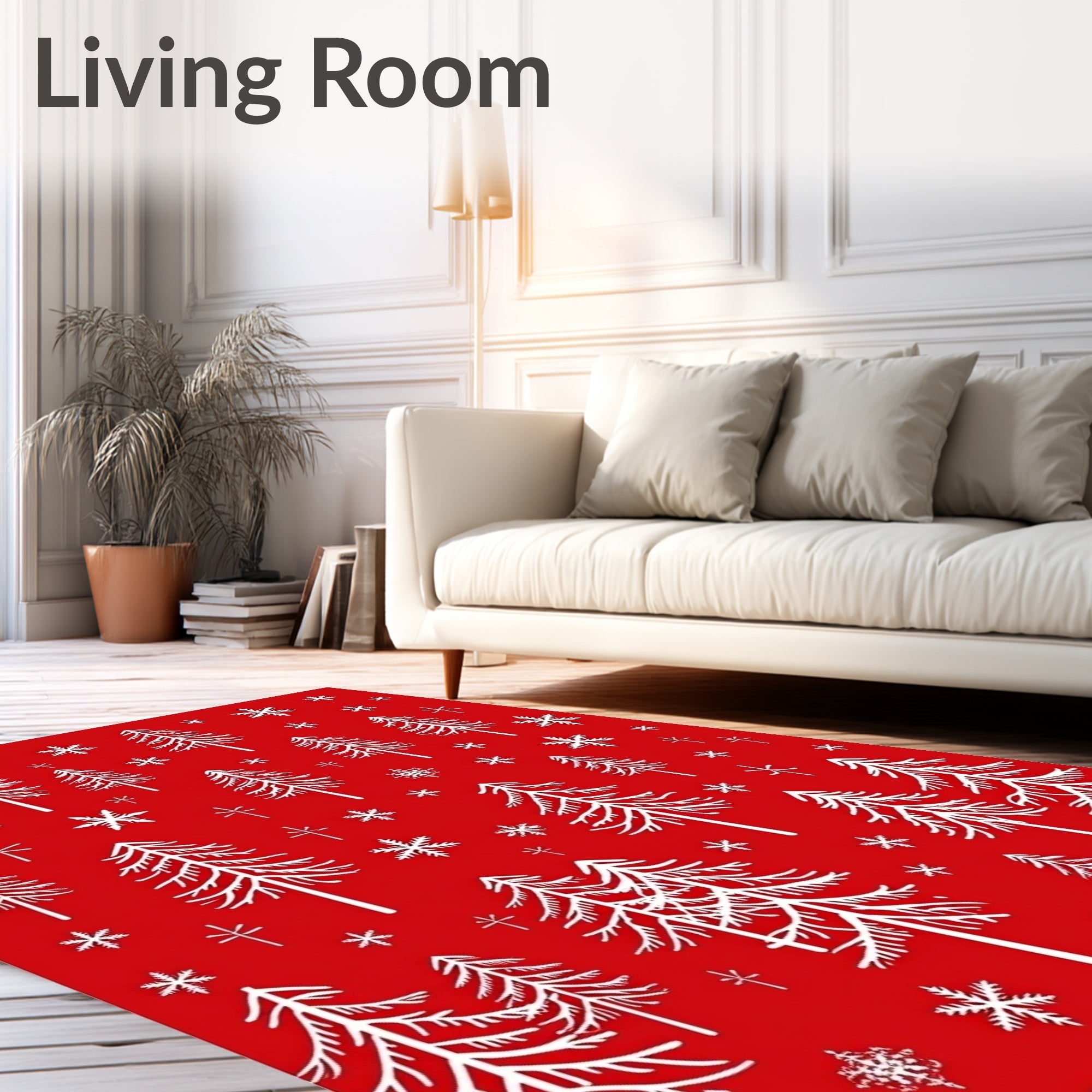 White Evergreen Forest Snowfall Rug