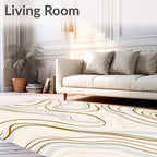 Abstract Cream Swirl with Gold Lines Rug