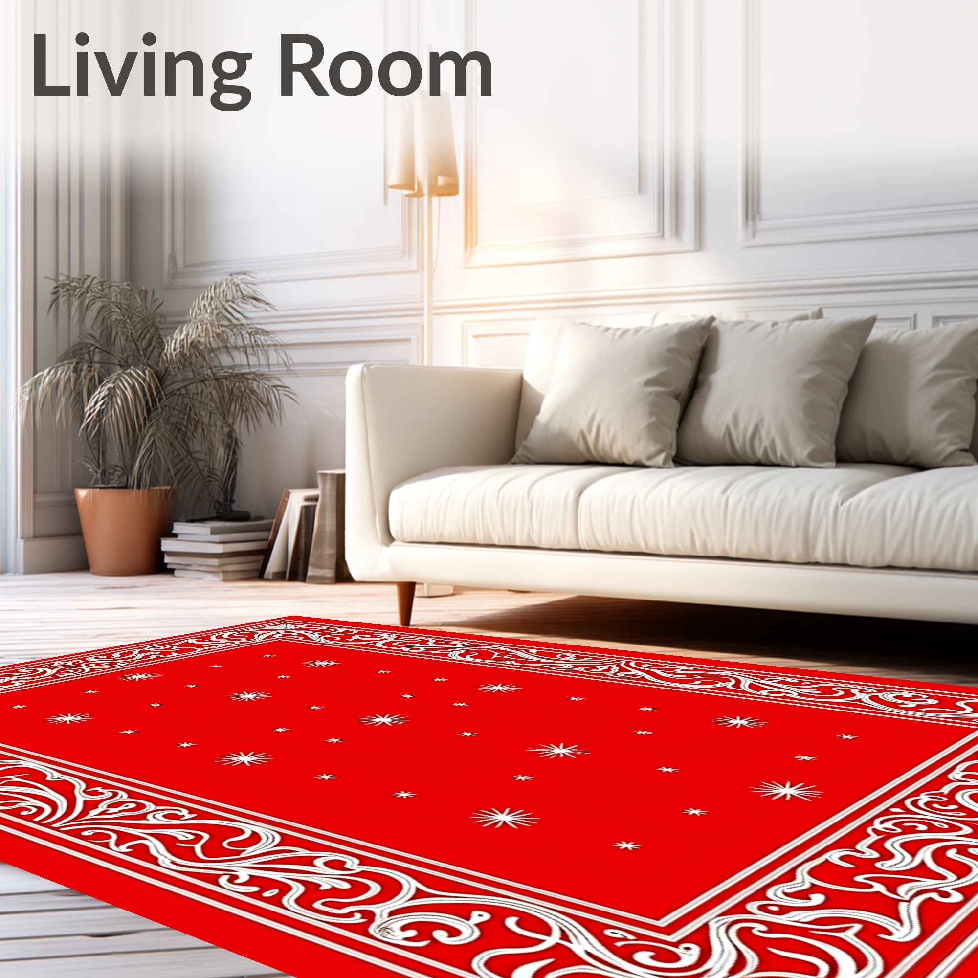 Crimson White Starburst Border Rug