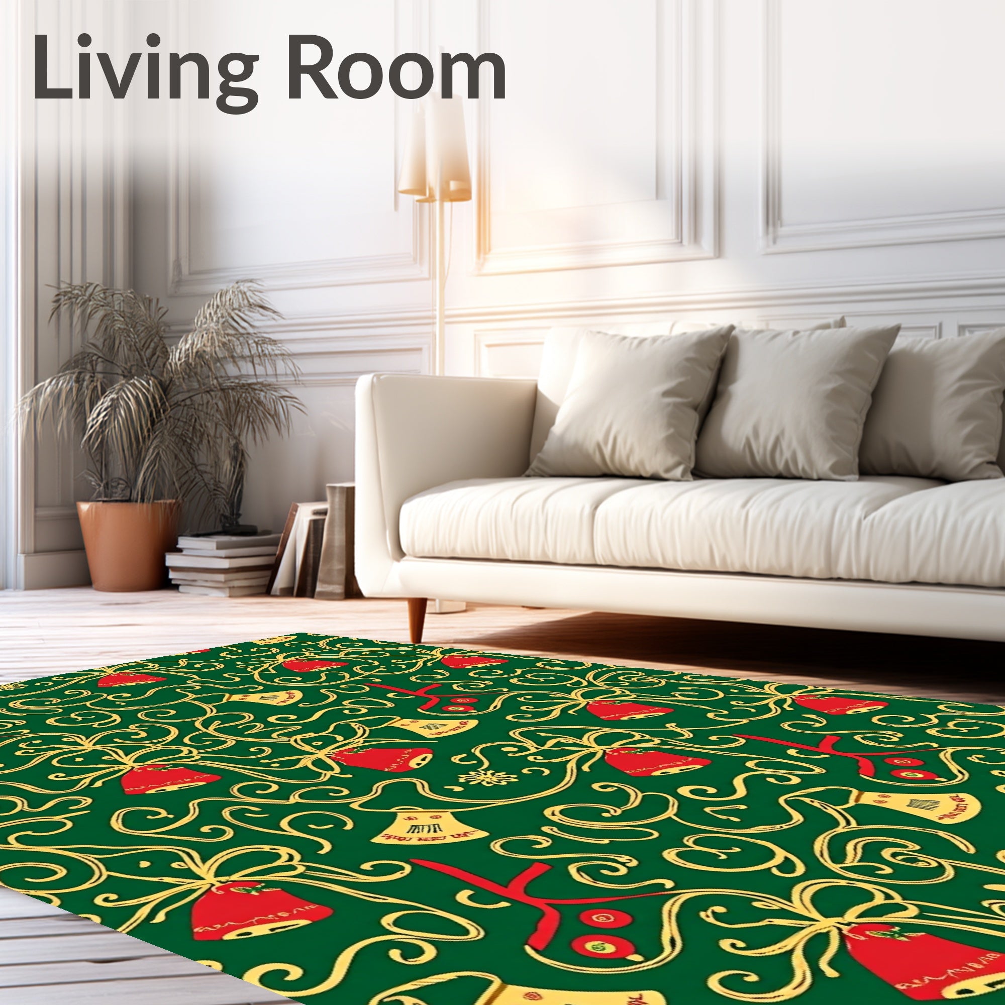 Red Yellow Bell Garland Swirl Rug