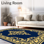 Royal Blue Golden Medallion Border Rug