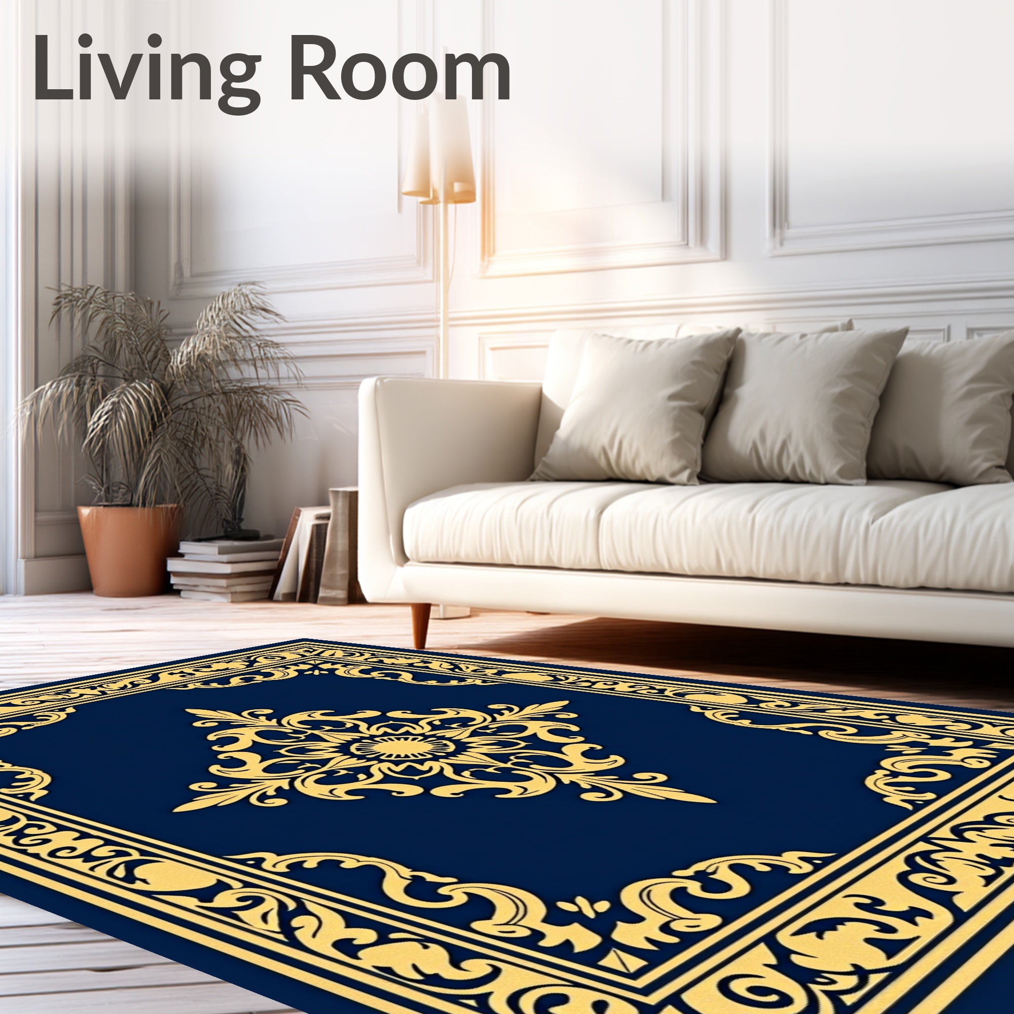 Royal Blue Golden Medallion Border Rug