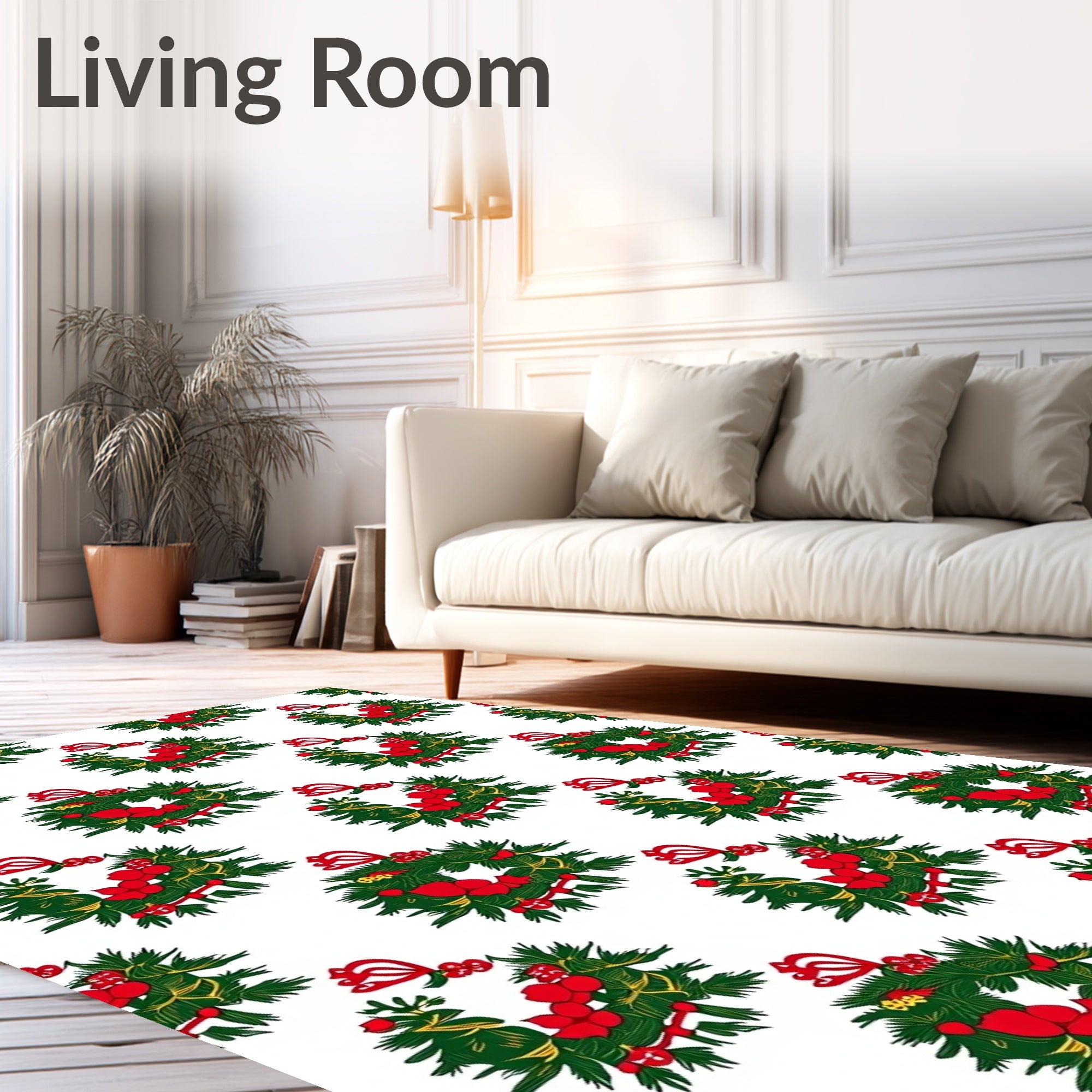 Green Pine Wreath Red Bow Scatter Rug