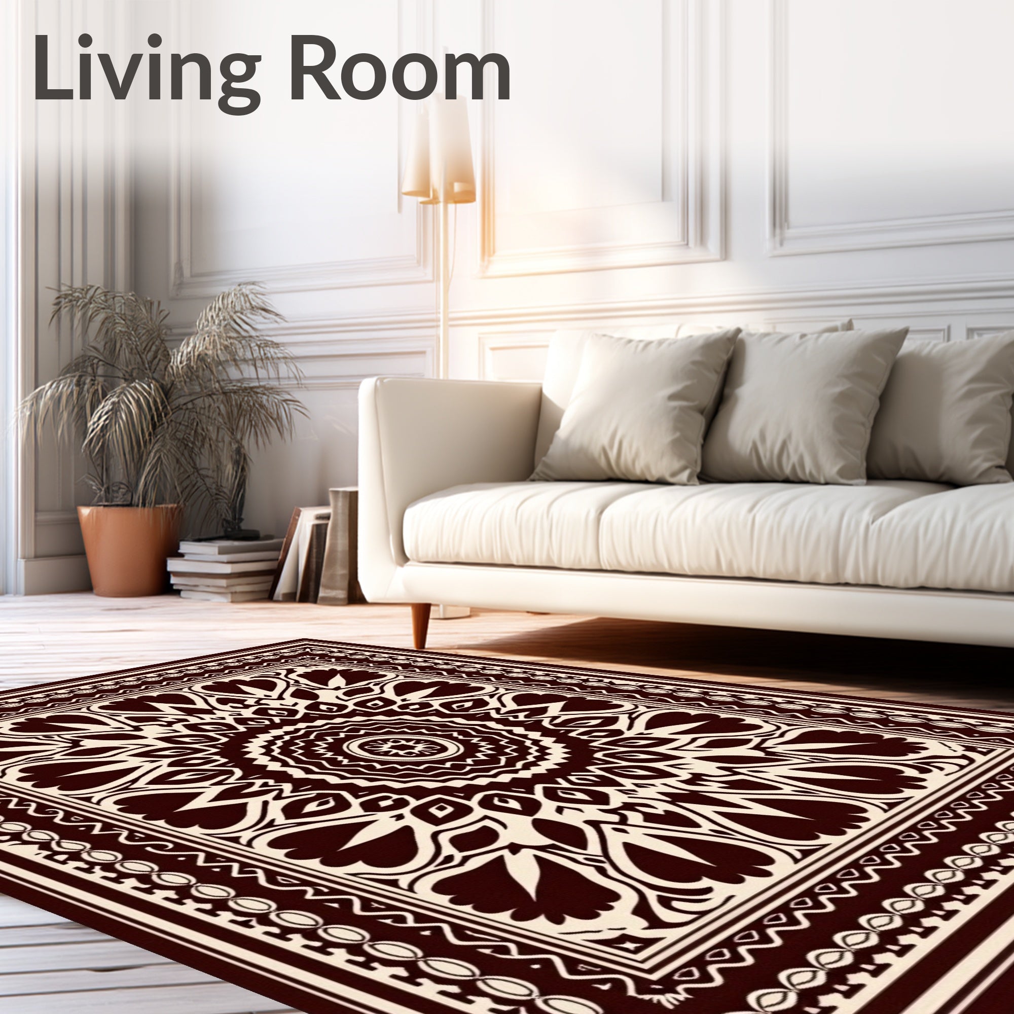 Deep Burgundy Floral Medallion Rug