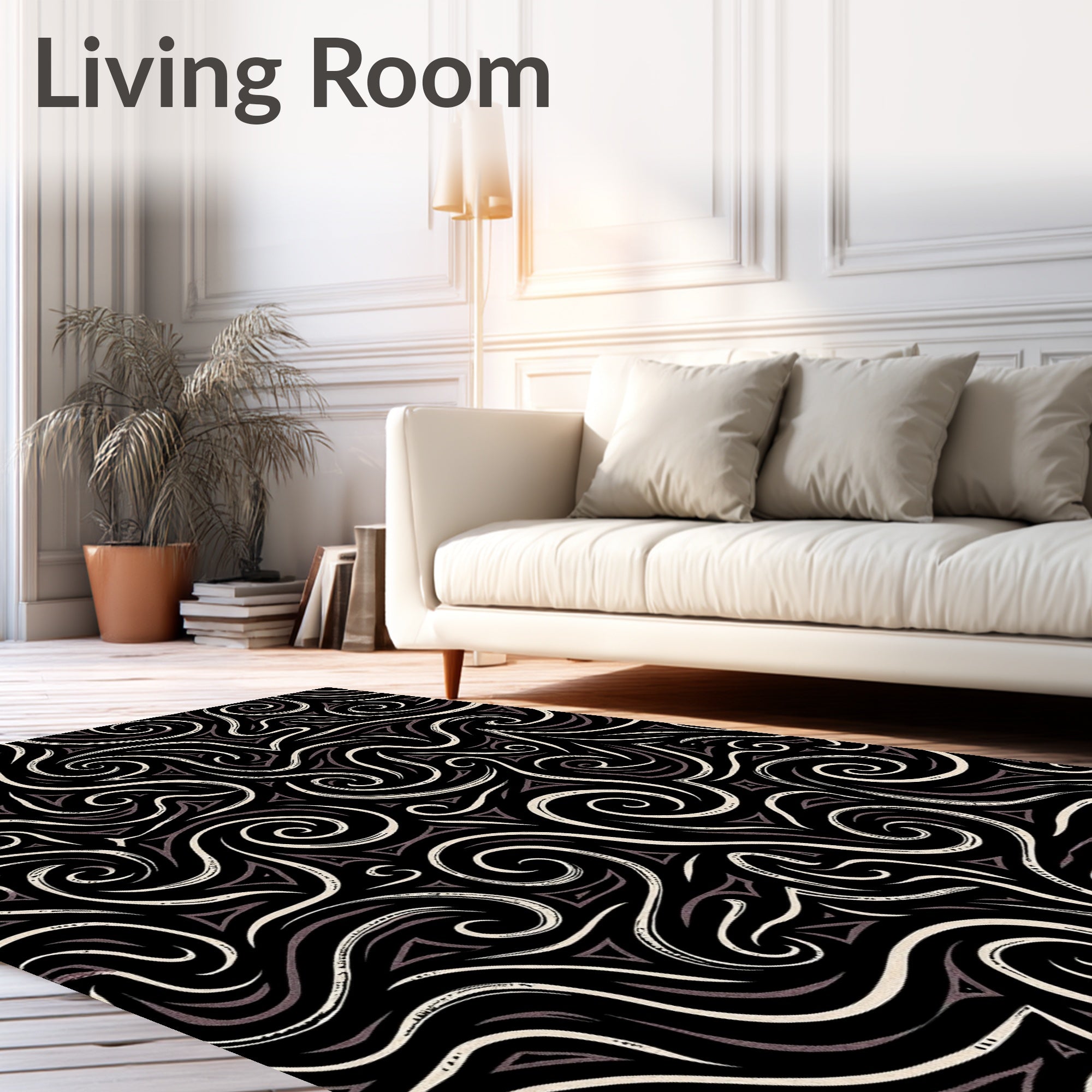 Whimsical black cream tribal swirls Rug