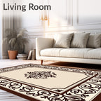 Cream and Brown Floral Medallion Border Rug