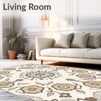 Vintage Beige Floral Mandala Rug