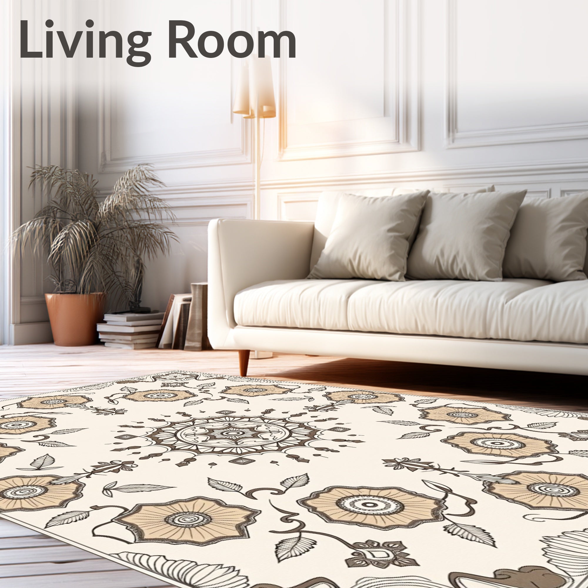 Vintage Beige Floral Mandala Rug