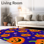 Happy Orange Pumpkin Stars Background Rug