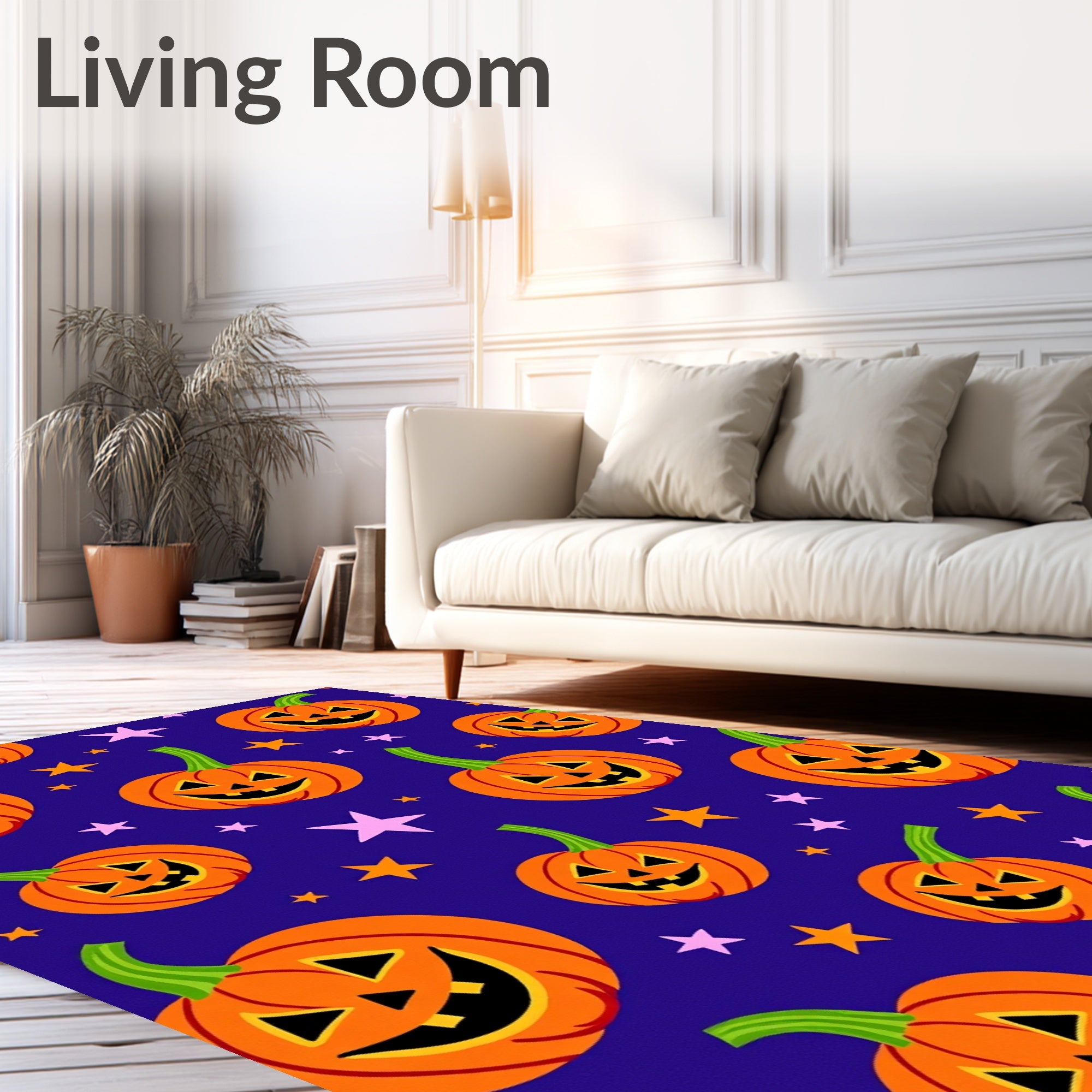 Happy Orange Pumpkin Stars Background Rug