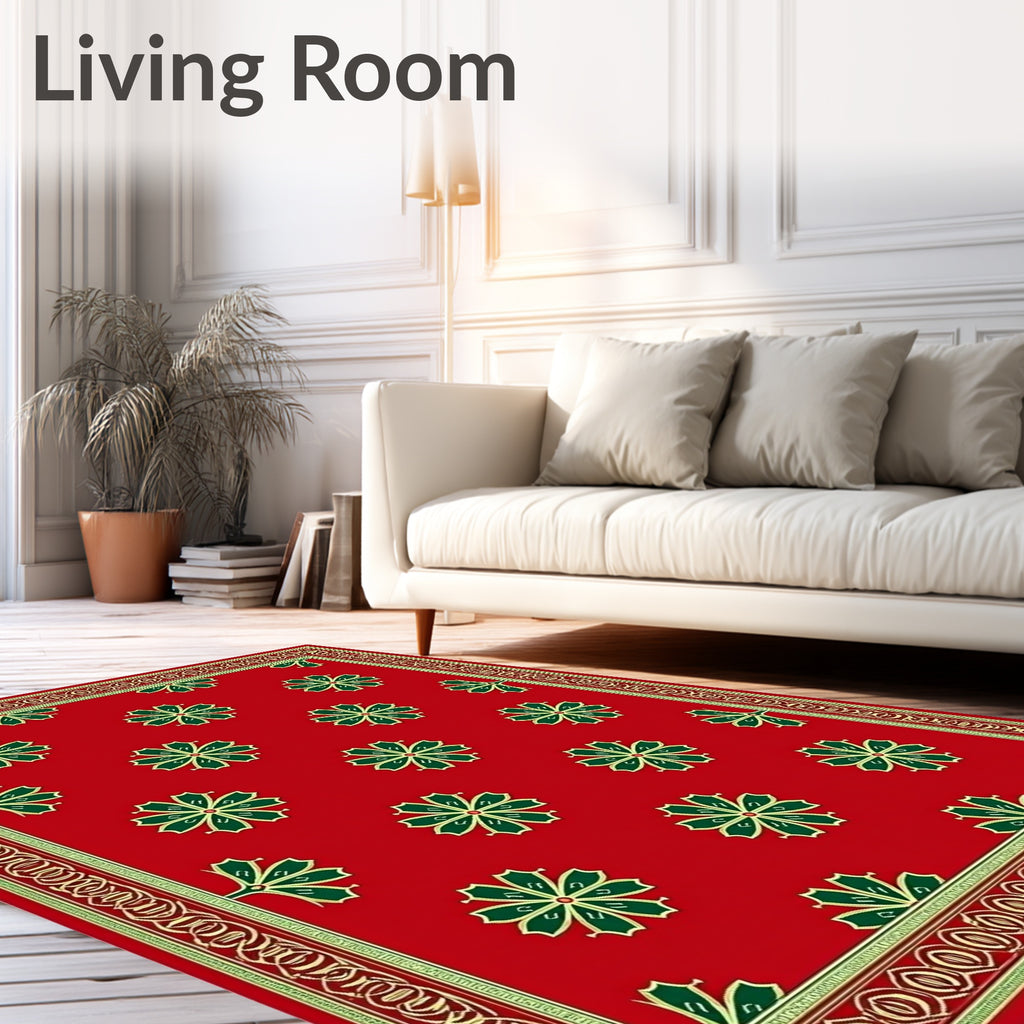 Crimson Green Floral Geometric Border Rug