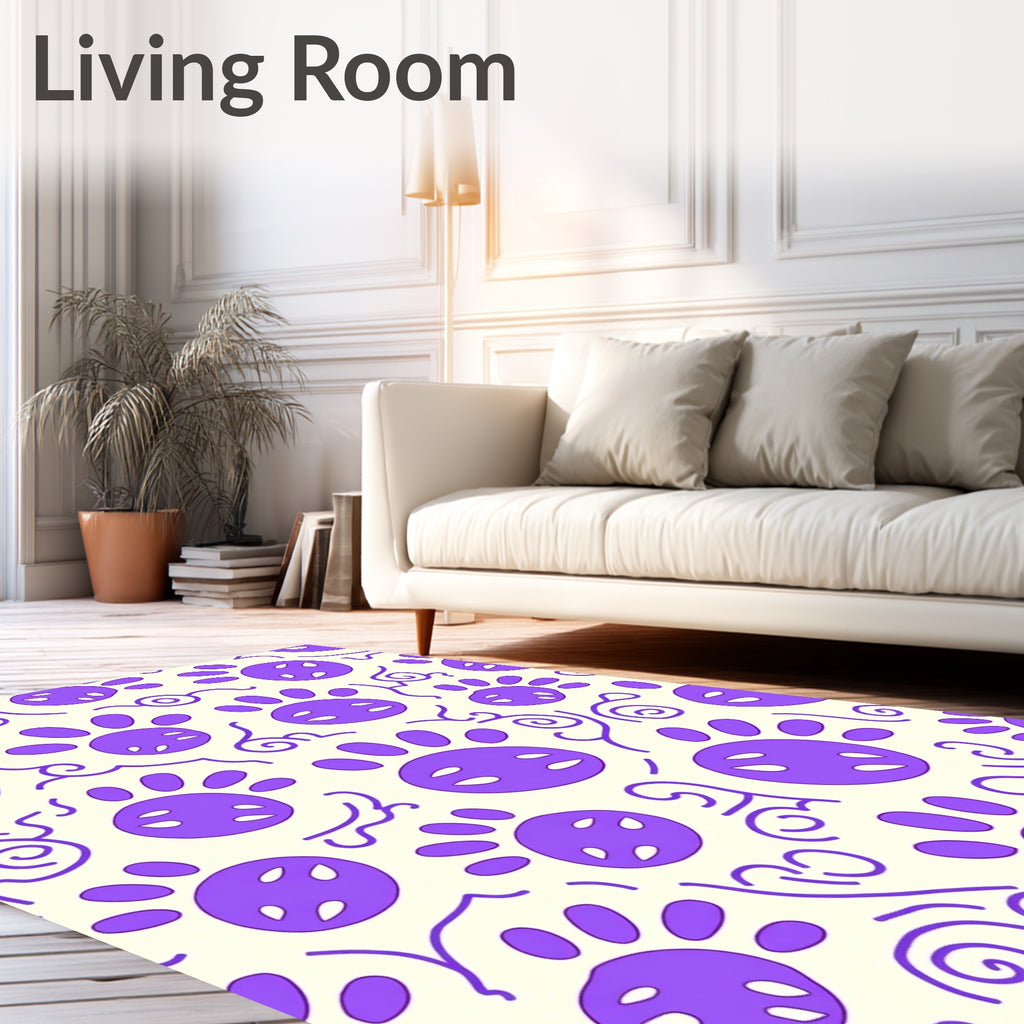 Purple Paw Swirl Cream Rug