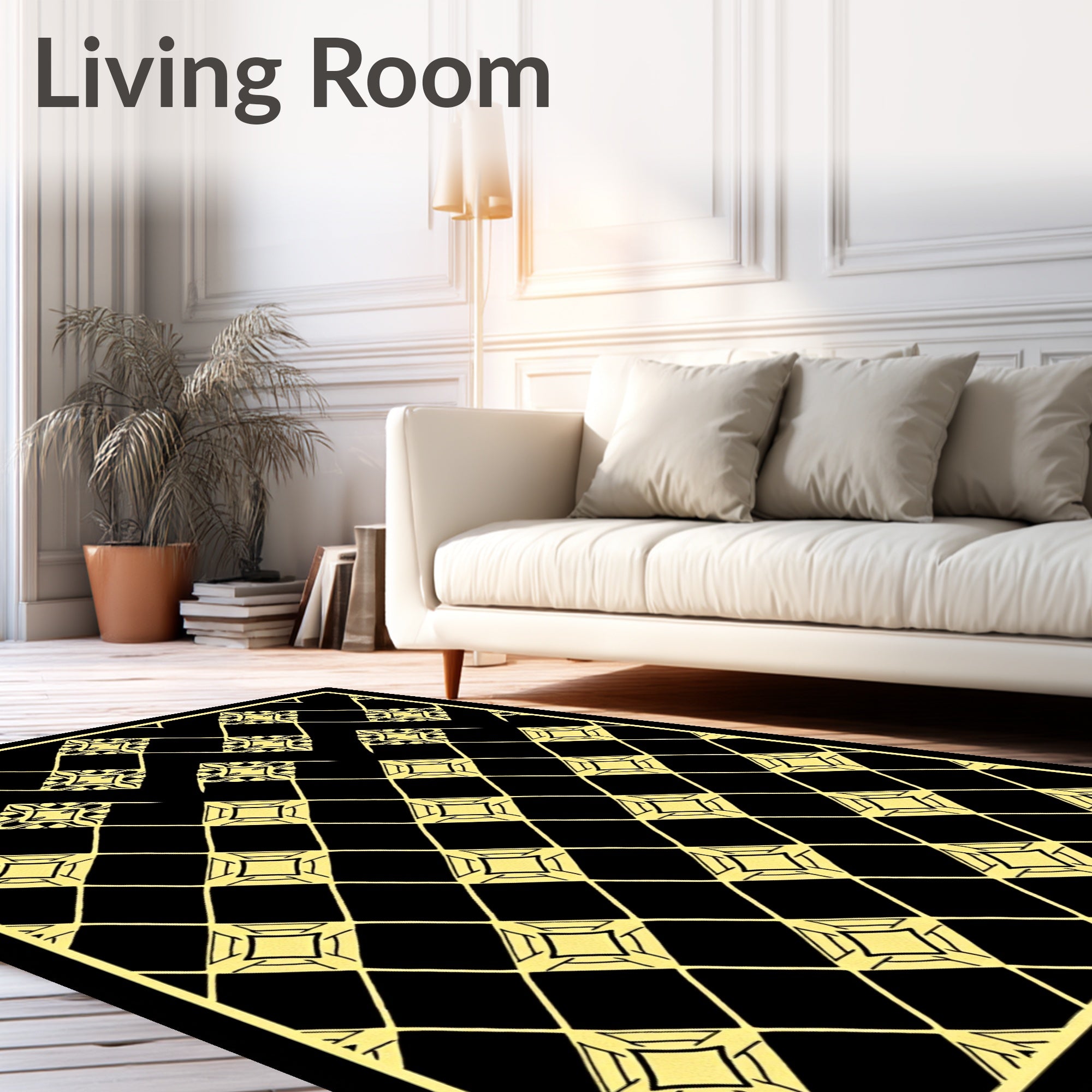 Art Deco Black Yellow Diamond Lattice Rug