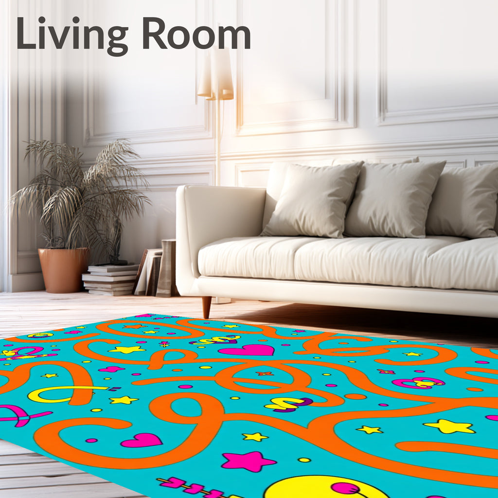 Whimsical Orange Swirls Aqua Brights Rug
