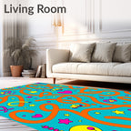 Whimsical Orange Swirls Aqua Brights Rug