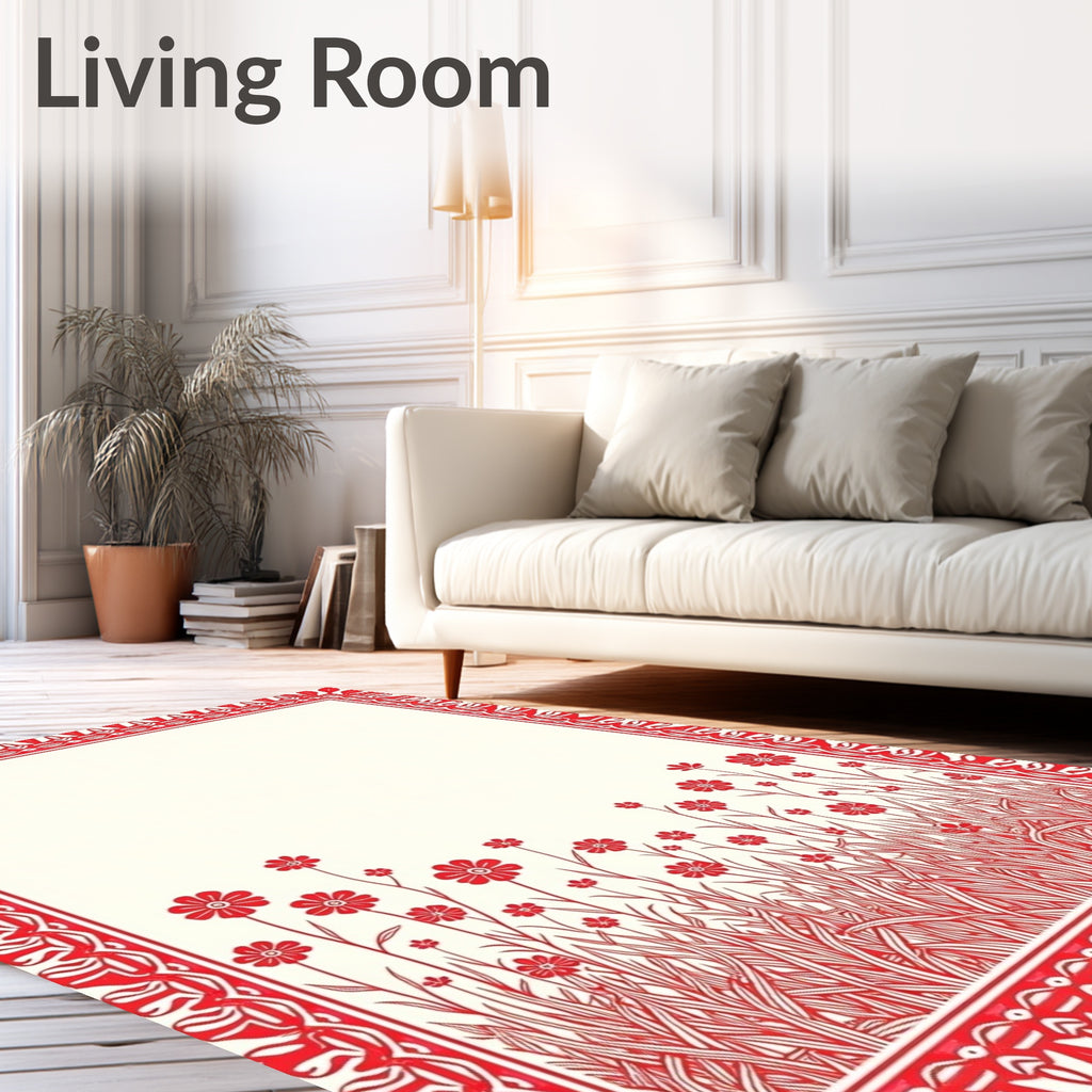 Crimson Meadow Wildflower Border Rug