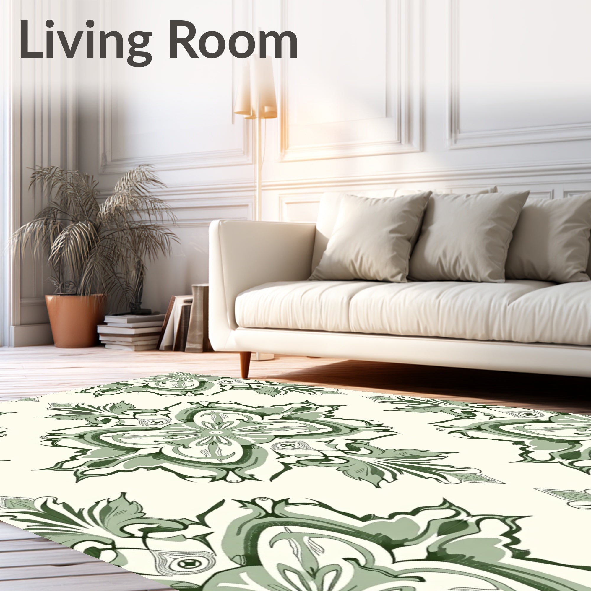 Sage Green Floral Medallion Harmony Rug