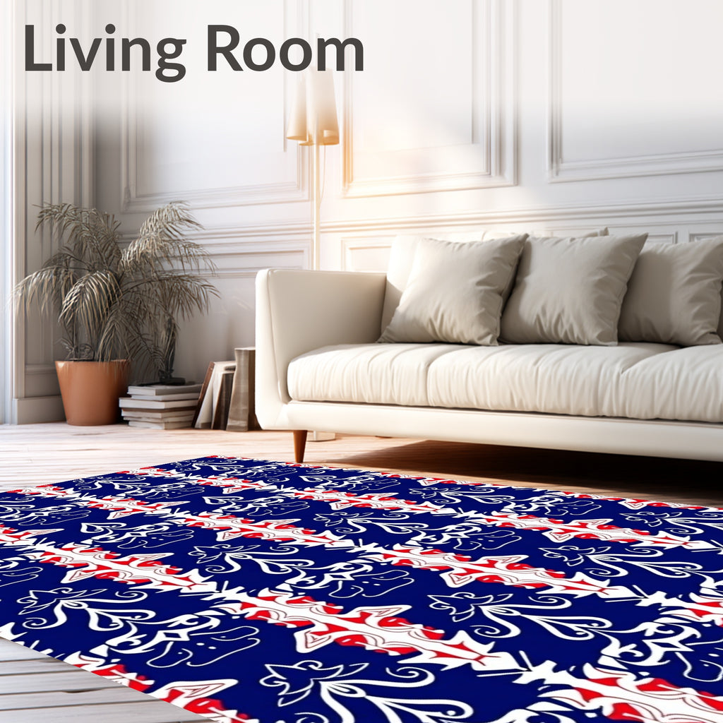 Royal Blue and Crimson Damask Rug