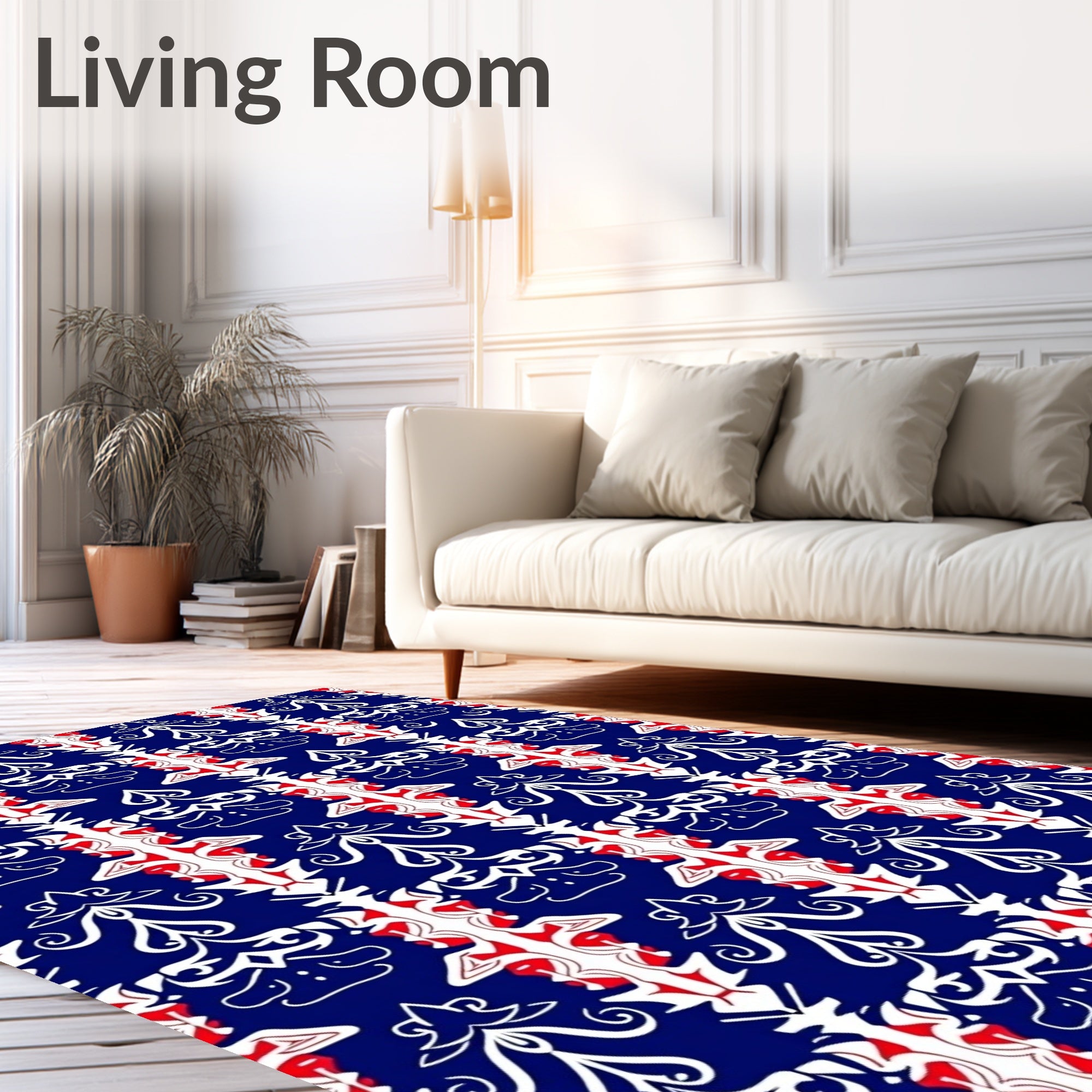 Royal Blue and Crimson Damask Rug