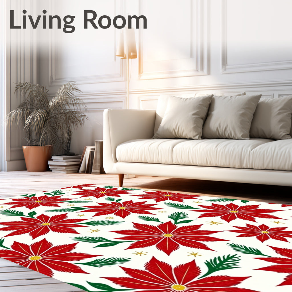 Crimson Red Poinsettia Festive Garland Rug