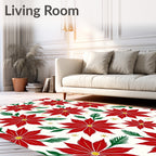 Crimson Red Poinsettia Festive Garland Rug