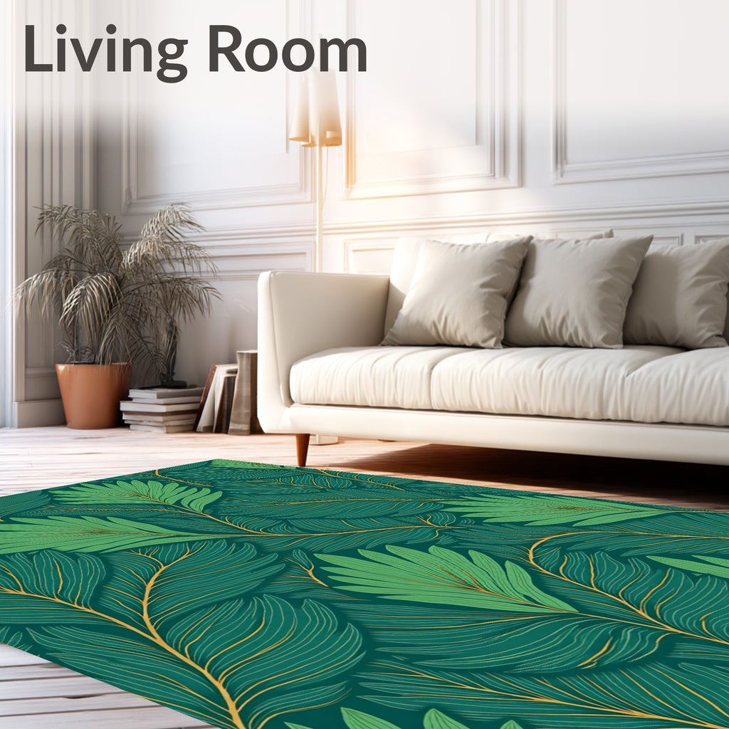 Vibrant Green Tropical Leaf Fern Rug