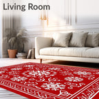 Red White Snowflake Mandala Border Rug