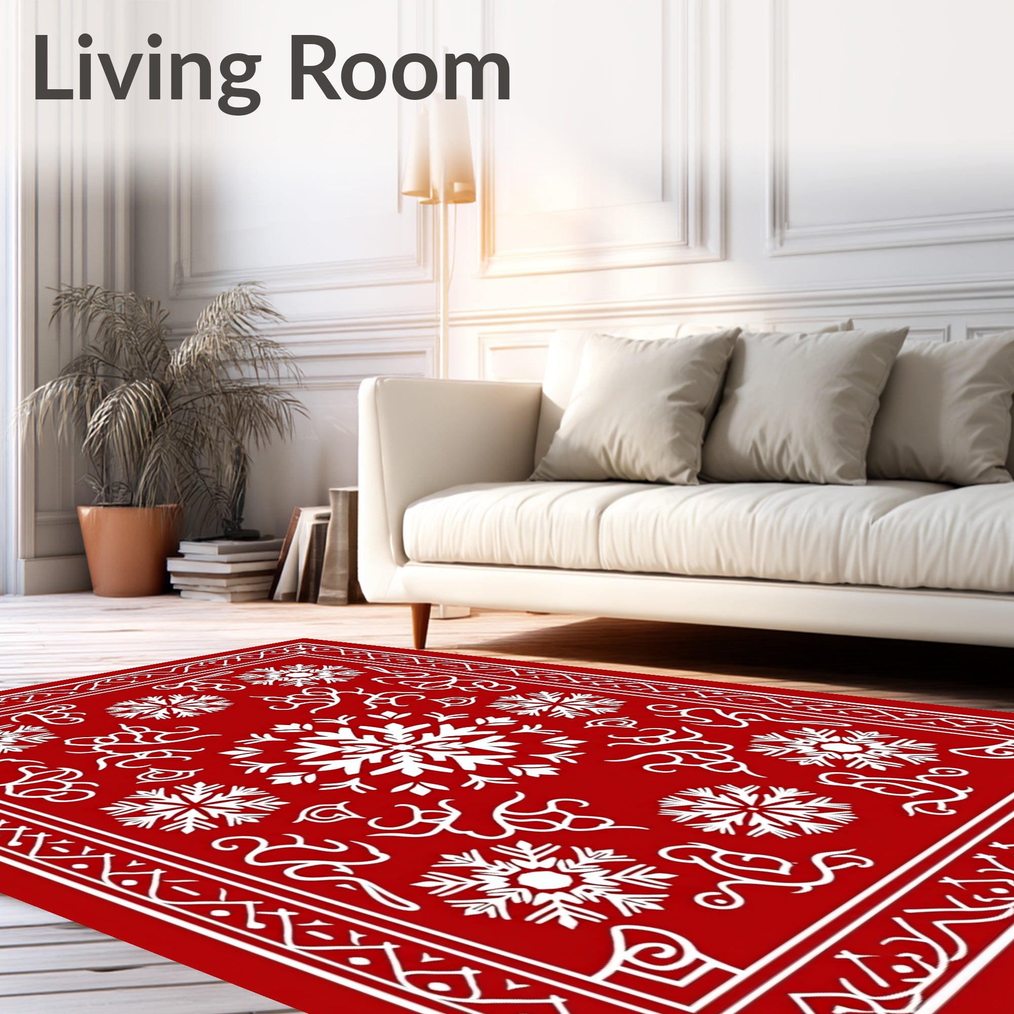 Red White Snowflake Mandala Border Rug