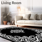 Ornate Black and White Floral Arabesque Rug