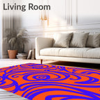 Vibrant Blue Swirls Orange Abstract Rug