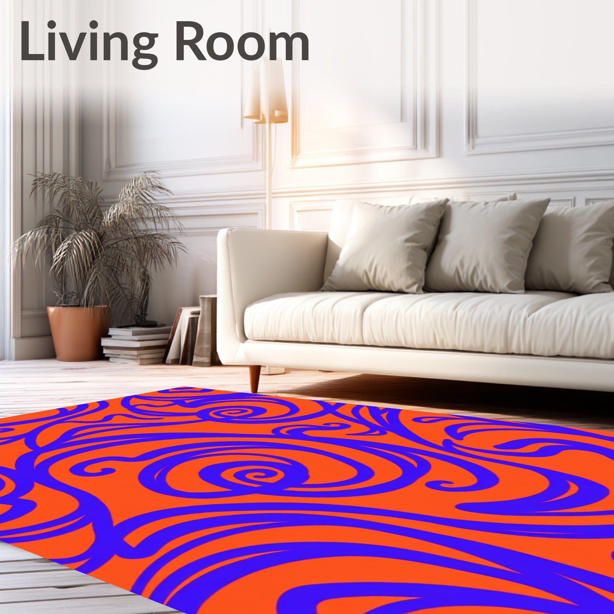 Vibrant Blue Swirls Orange Abstract Rug