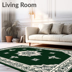 Forest Green Cream Floral Medallion Border Rug