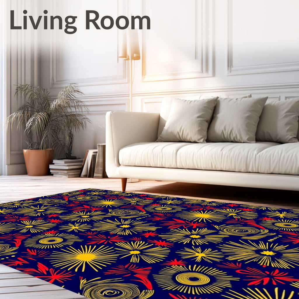 Retro Sunburst Floral Red Accents Rug