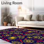 Retro Sunburst Floral Red Accents Rug