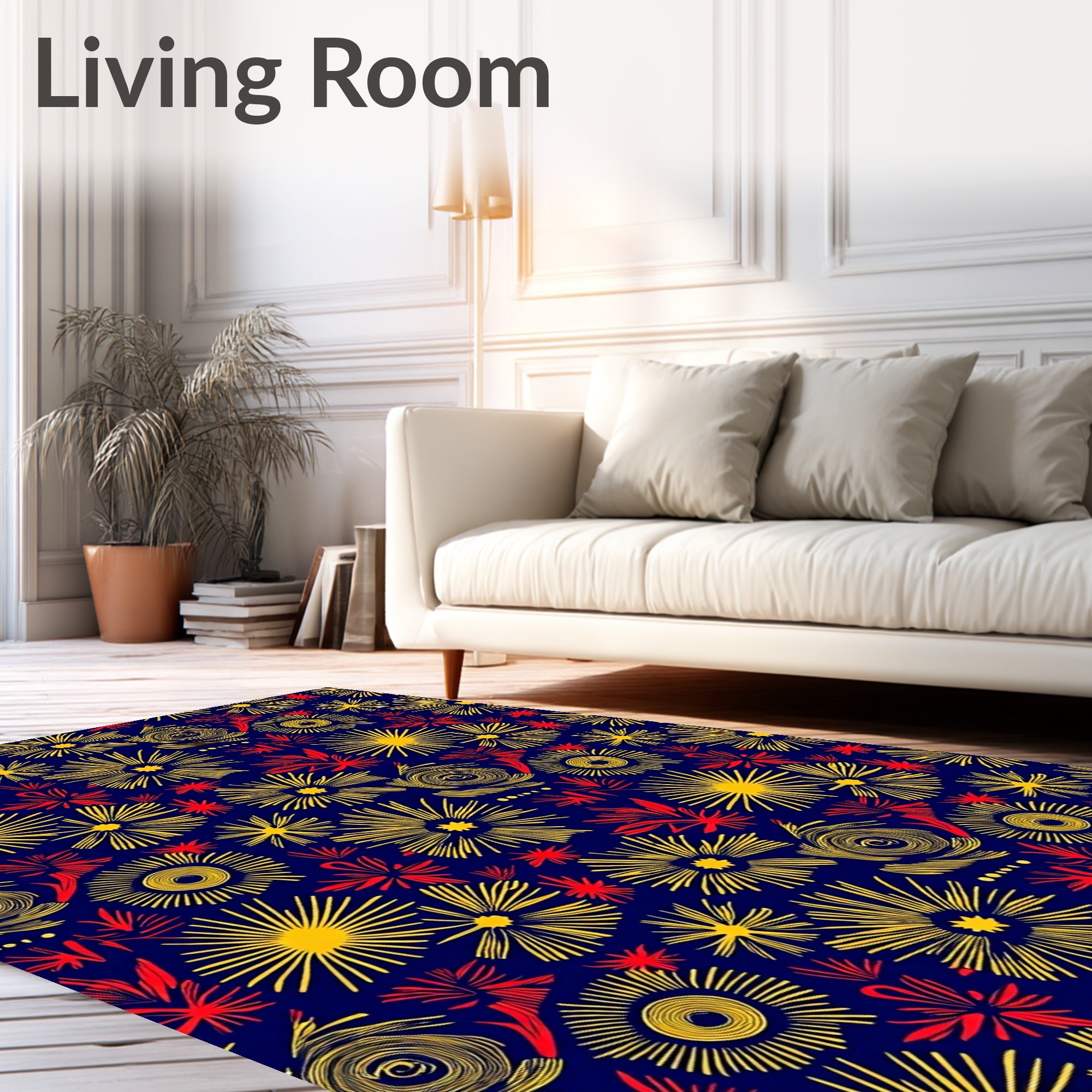 Retro Sunburst Floral Red Accents Rug
