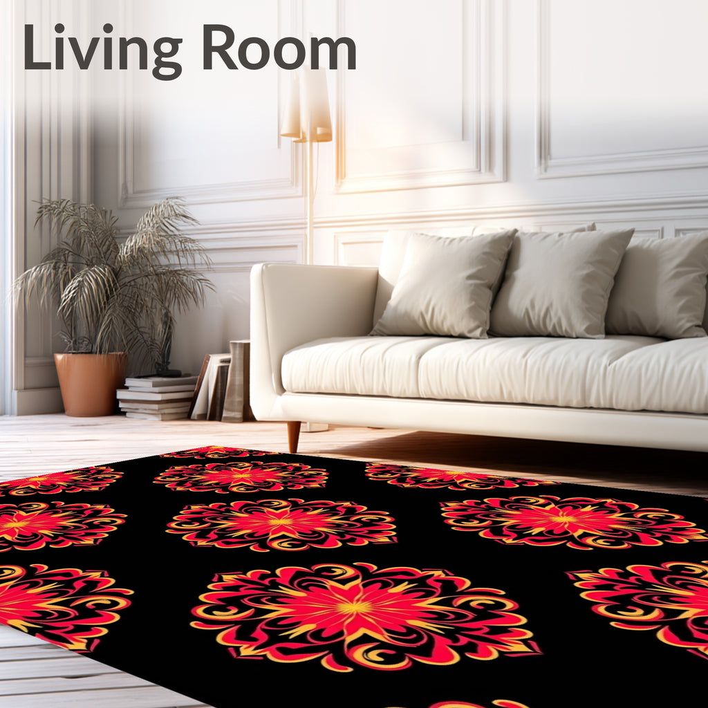 Bold Red Gold Floral Medallion Rug