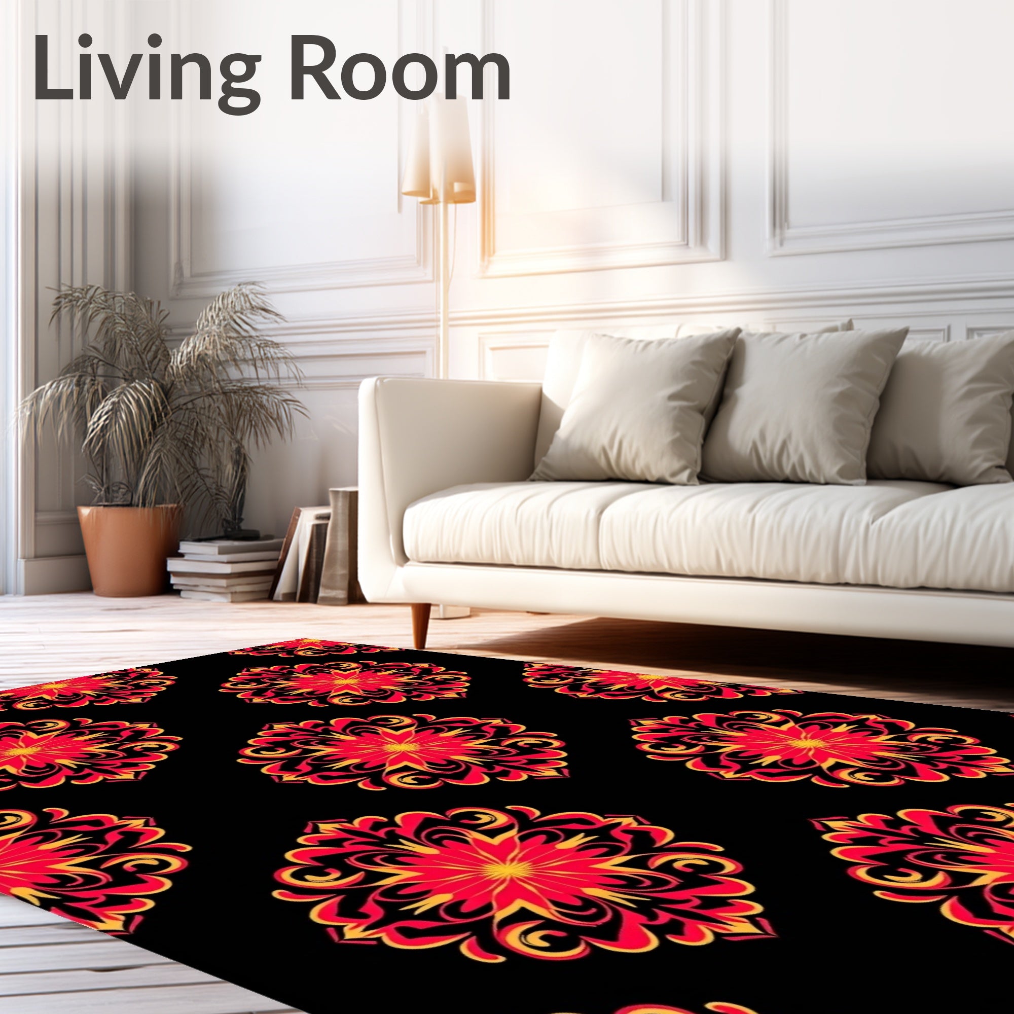 Bold Red Gold Floral Medallion Rug