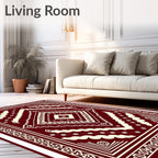 Deep Red Cream Geometric Diamond Medallion Rug