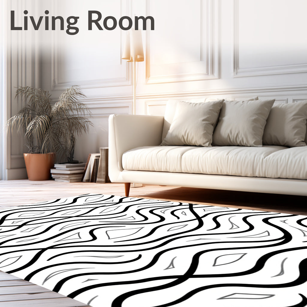 Black And White Abstract Wavy Stripes Rug