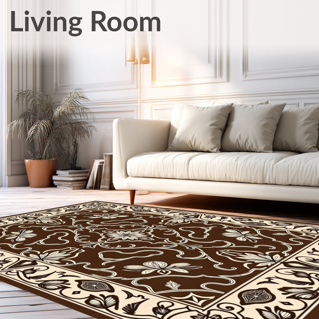 Rich Brown and Cream Floral Vine Rug