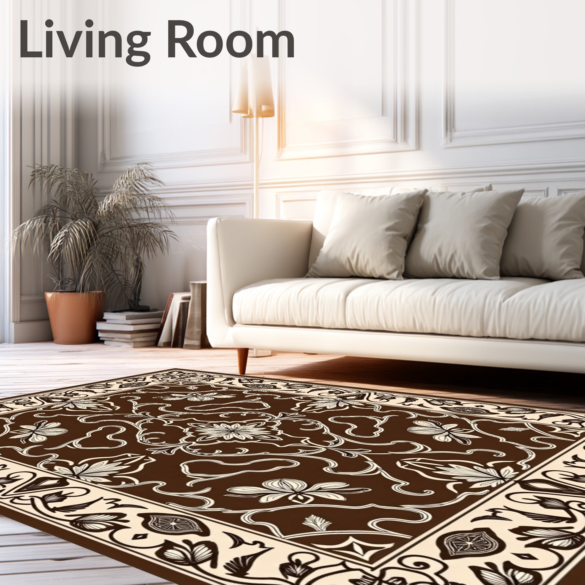 Rich Brown and Cream Floral Vine Rug