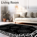 Monochromatic Black Rose Floral Frame Rug