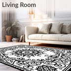 Black White Medallion Mandala Art Rug