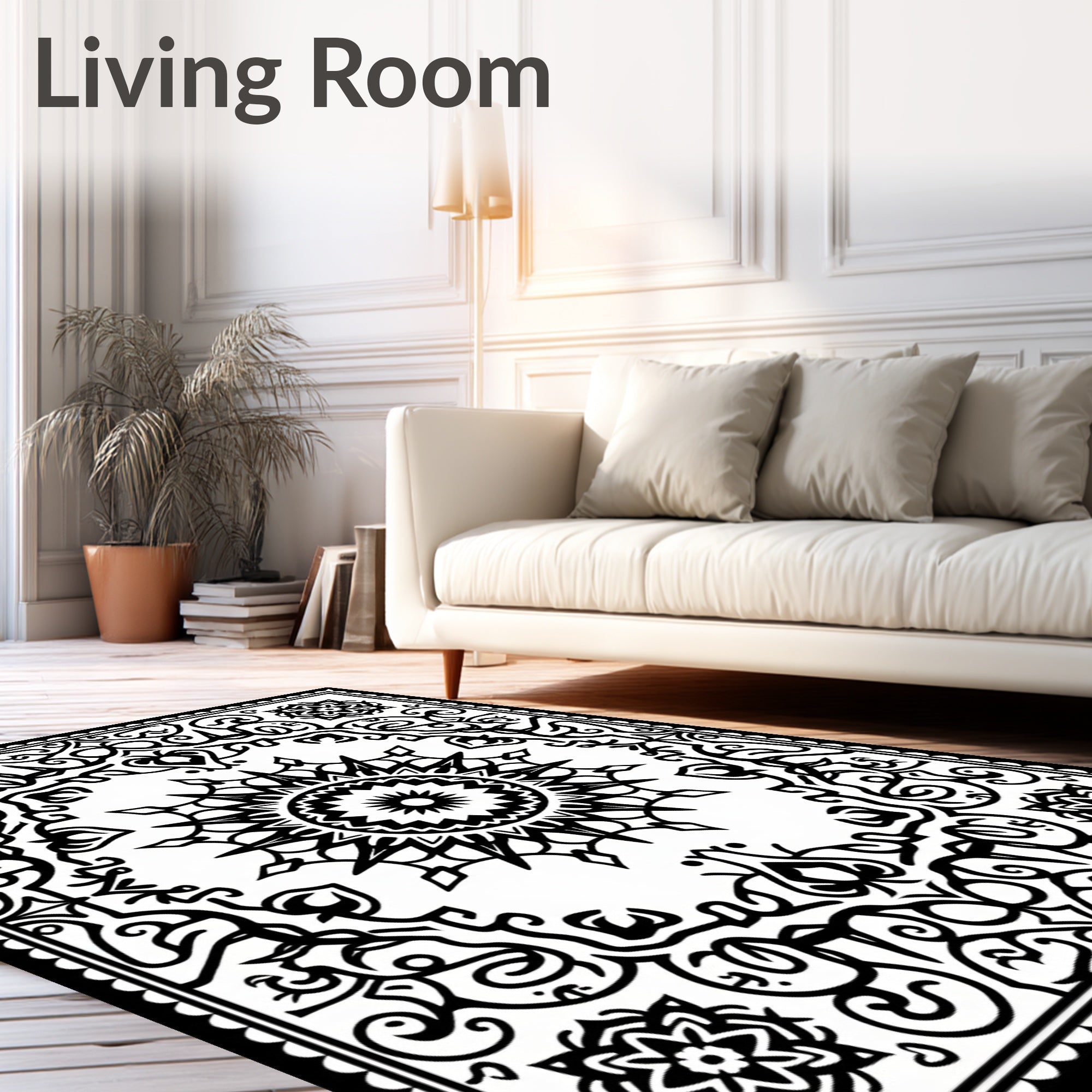 Black White Medallion Mandala Art Rug