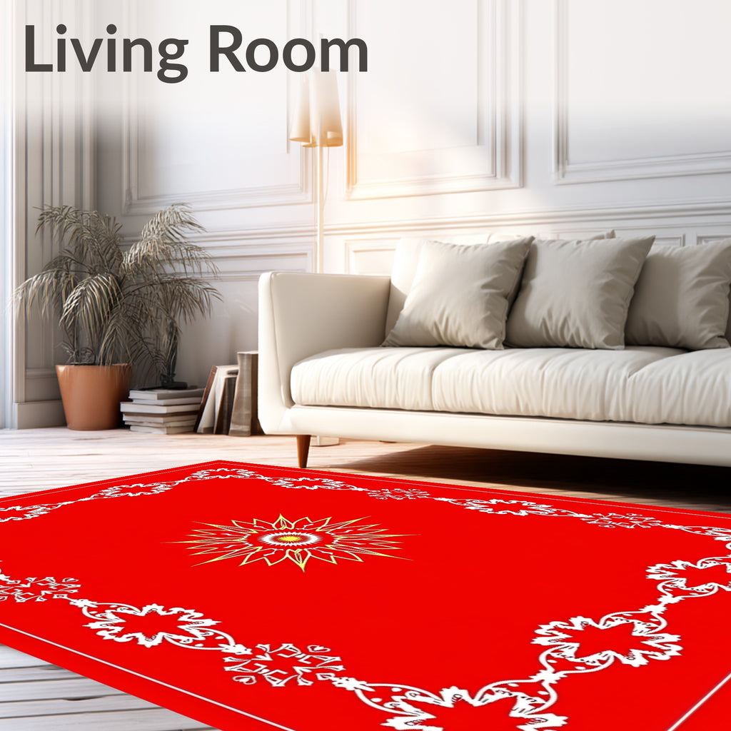 Red White Symmetrical Floral Star Rug