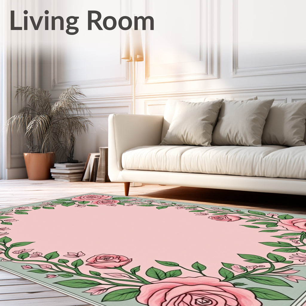 Pink Rose Garland Border Rug