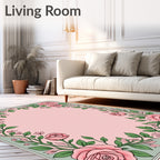 Pink Rose Garland Border Rug